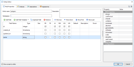Configure new entity Configure new Laravel Eloquent entity in Skipper visual model