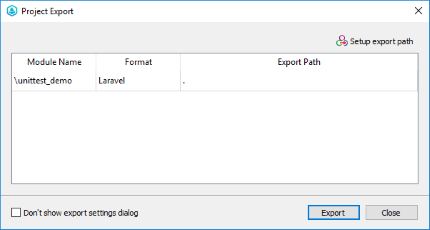 Laravel Eloquent schema definitions export settings window