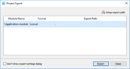 Laravel Eloquent schema definitions export settings window