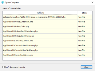Laravel Eloquent ORM export results Laravel Eloquent ORM definitions export results