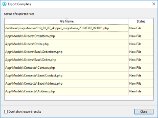 Laravel Eloquent ORM definitions export results