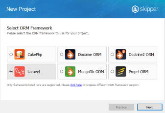 Select Laravel Eloquent ORM in Skipper schema import wizard