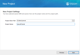 Select project name and directory in Skipper Laravel Eloquent schema definition files export wizard