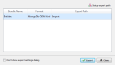 MongoDB ODM schema definitions export settings window