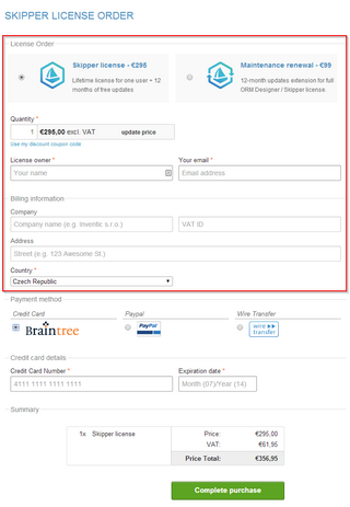 Filling in order details