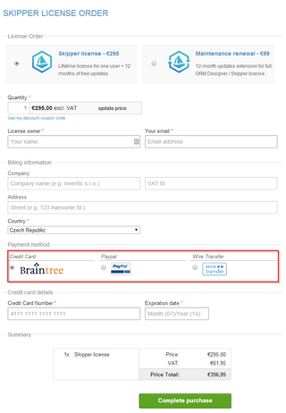 Selection of the payment method