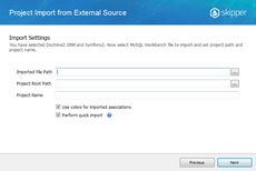 Select file to import from MySQL Workbench to Skipper and define your project path Select file to import and your project path
