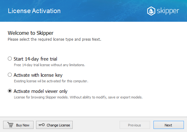 Skipper License activation wizard 